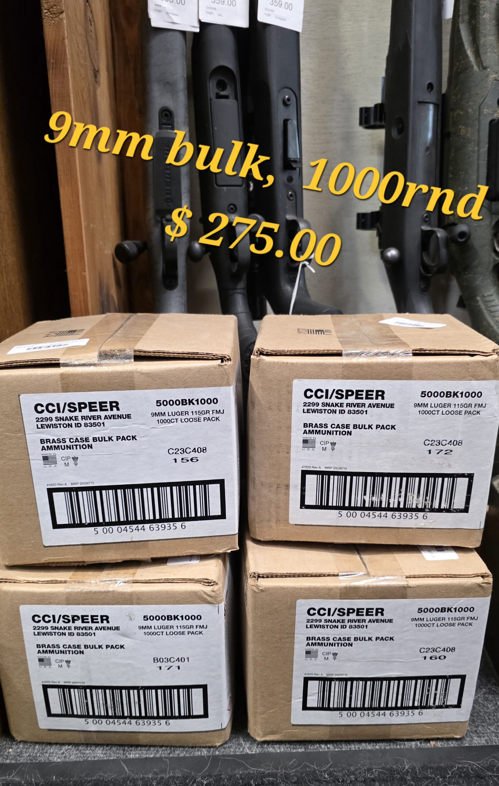 Speer 9mm 115 grain fmj bulk pack ammunition SALE $275.00